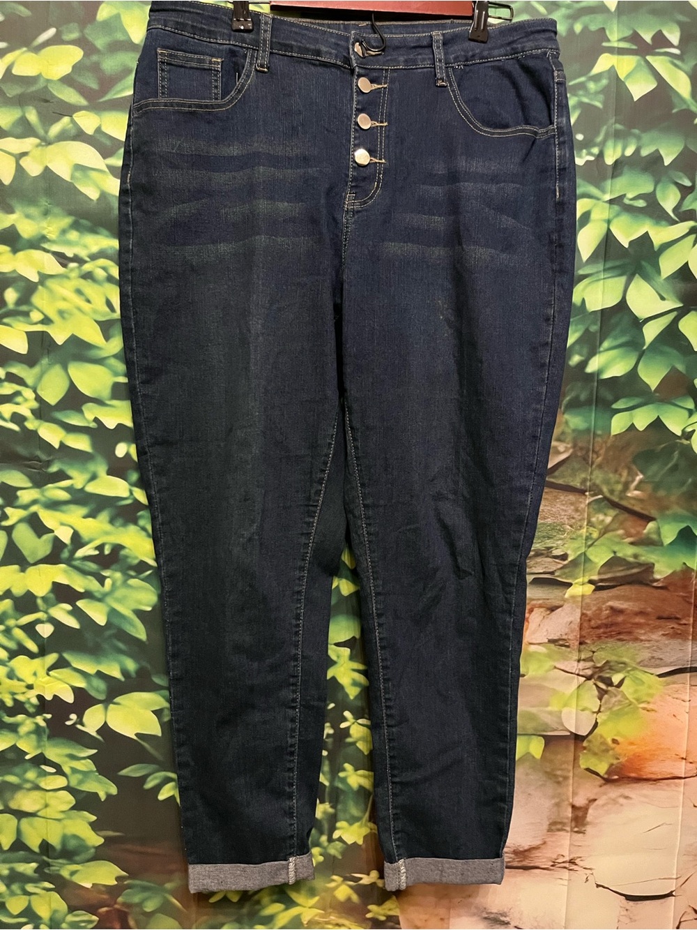 SHEIN Dark Blue High-Rise Boyfriend Jeans with Button Fly